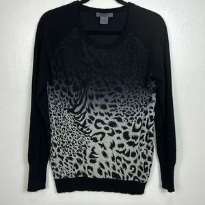Wyatt Cashmere Leopard Print Ombré Crew Neck Pullover Sweater Size M